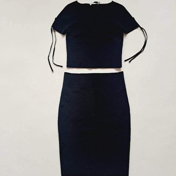 Alexander Wang Women Black Crop Top & Midi Skirt Set Size S